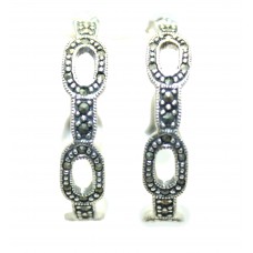 Half Hoop Earrings Silver 925 Sterling Women Marcasite Stone Gift Handmade B612